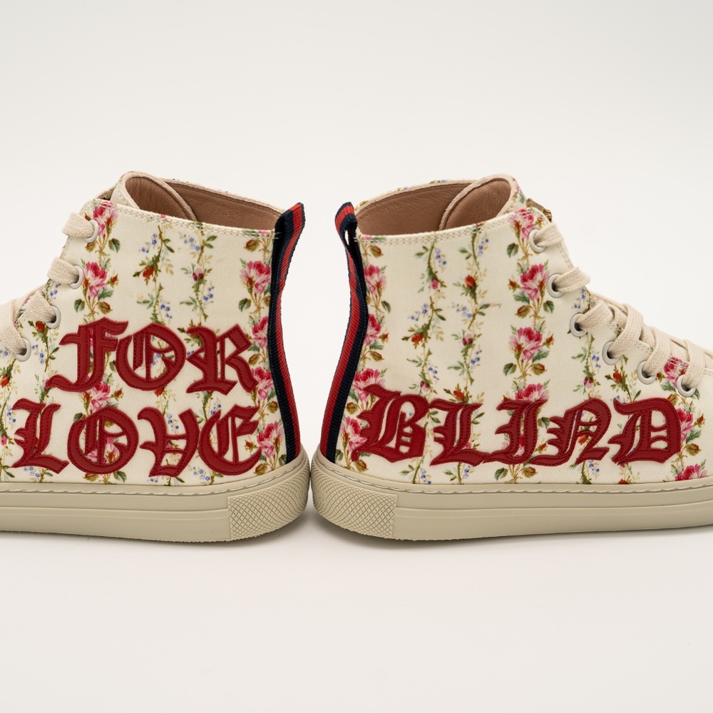 size 38eu 8us Gucci Blind For Love Floral Print High Top Sneakers Canvas Red - Picture 5 of 14